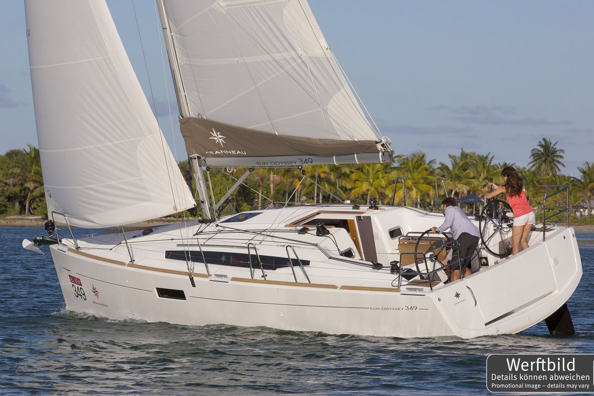 Exterior view of Serineh, a Jeanneau Sun Odyssey 349 sailboat at Punat, Croatia