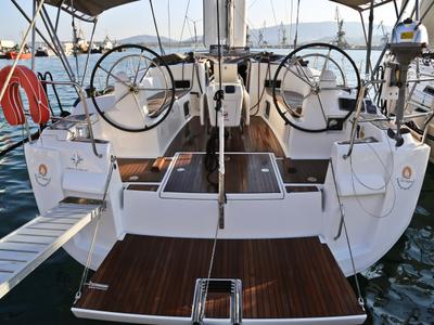 Cockpit of Rodi, a Jeanneau Sun Odyssey 469 sailboat at Volos Municipality, Greece