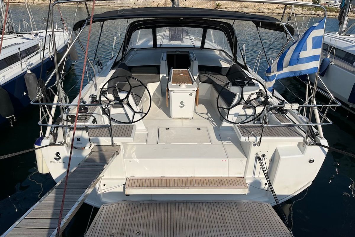 Exterior view of Marilyn, a Beneteau Oceanis 46.1 sailboat at Athens, Greece