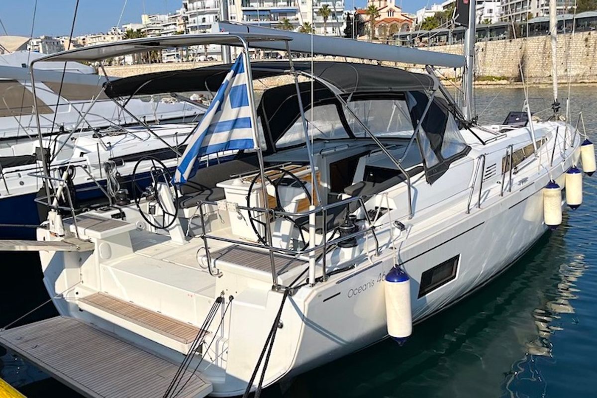 Exterior view of Marilyn, a Beneteau Oceanis 46.1 sailboat at Athens, Greece