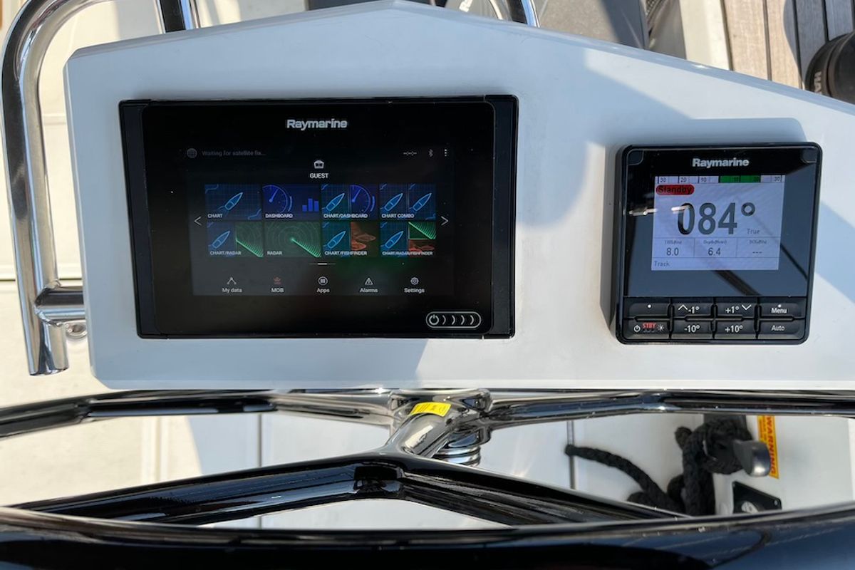 Cockpit of Marilyn, a Beneteau Oceanis 46.1 sailboat at Athens, Greece