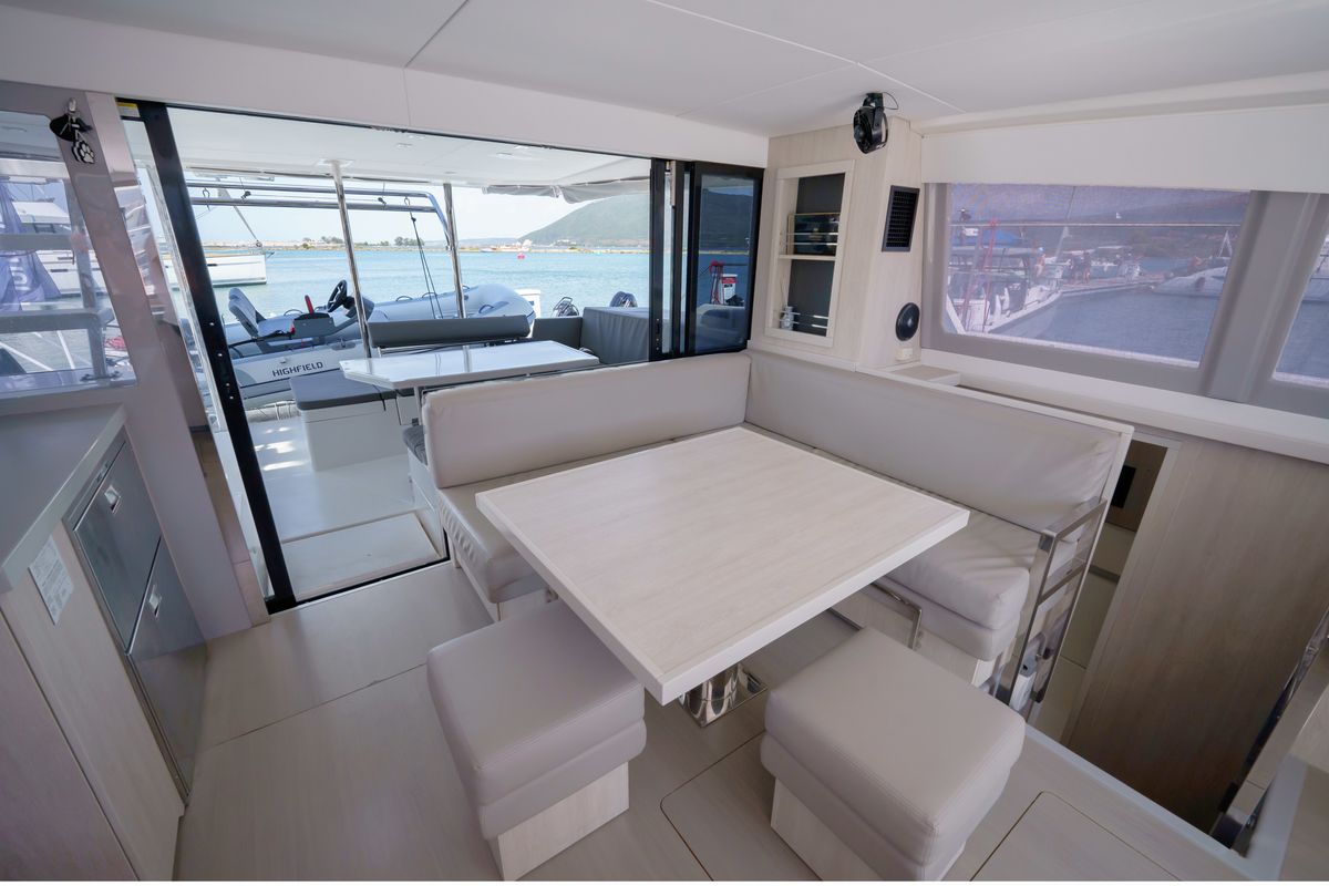 Salon of Horizon, a Leopard 43 PC catamaran at Municipal Unit of Lefkada, Greece
