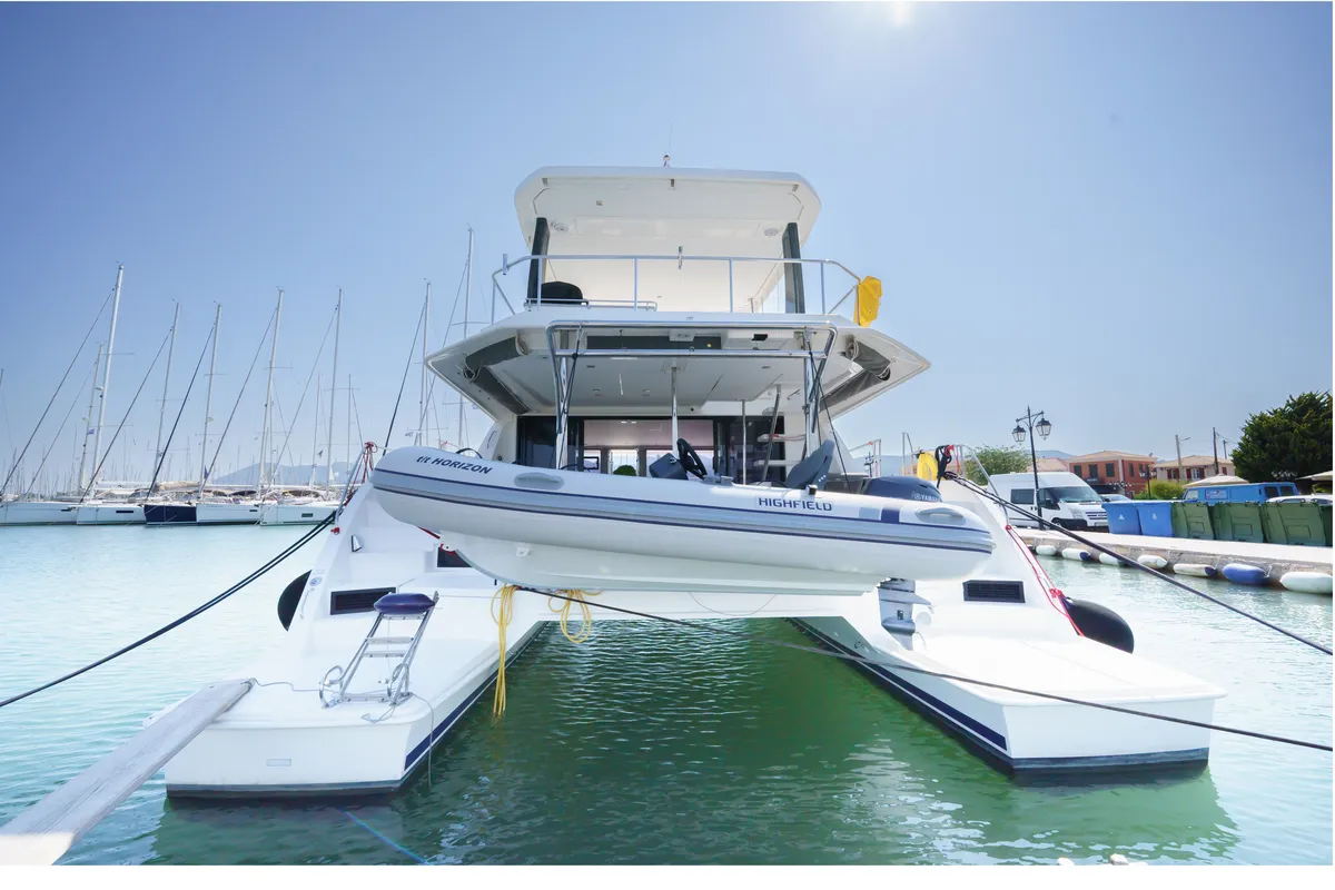 Exterior view of Horizon, a Leopard 43 PC catamaran at Municipal Unit of Lefkada, Greece