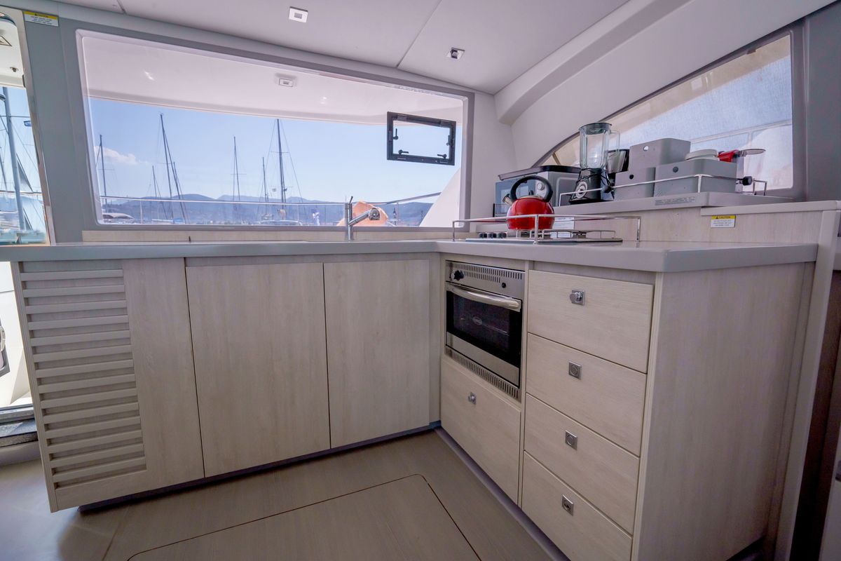 Galley of Horizon, a Leopard 43 PC catamaran at Municipal Unit of Lefkada, Greece