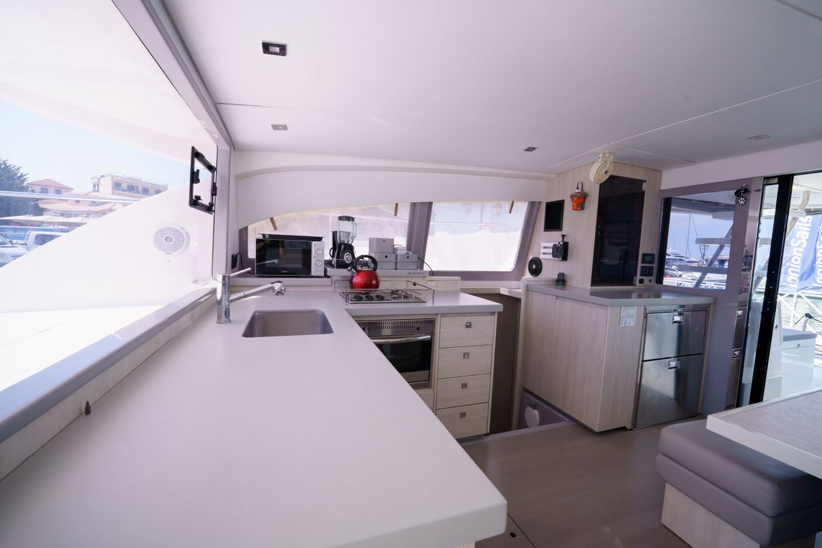 Galley of Horizon, a Leopard 43 PC catamaran at Municipal Unit of Lefkada, Greece