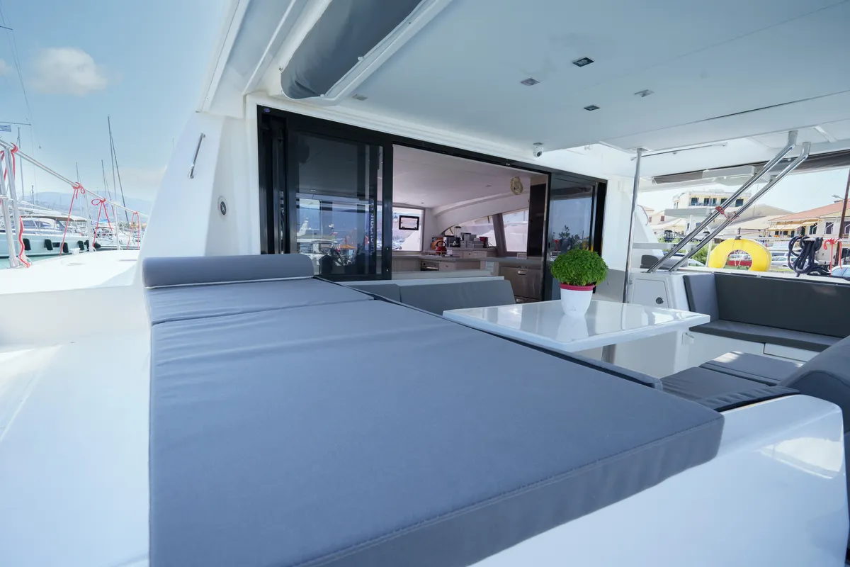 Deck of Horizon, a Leopard 43 PC catamaran at Municipal Unit of Lefkada, Greece