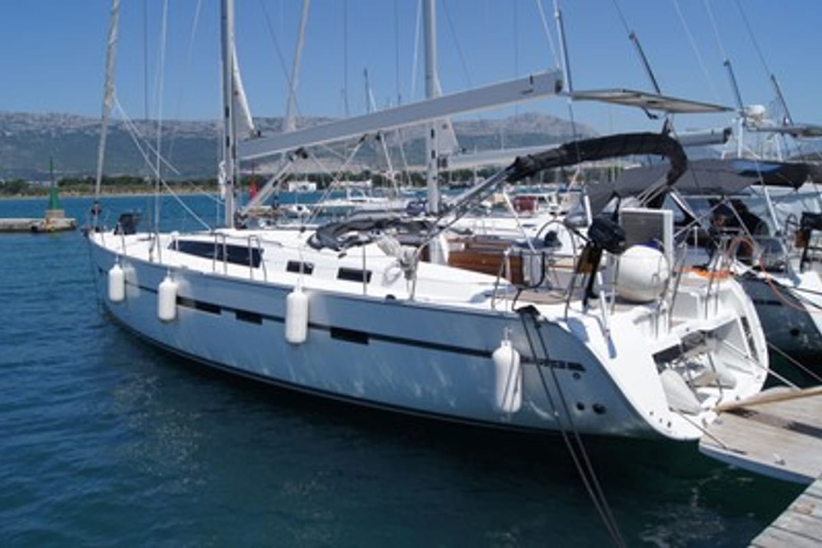 Exterior view of Baby Blue 2, a Bavaria Cruiser 56 sailboat at Split, Croatia