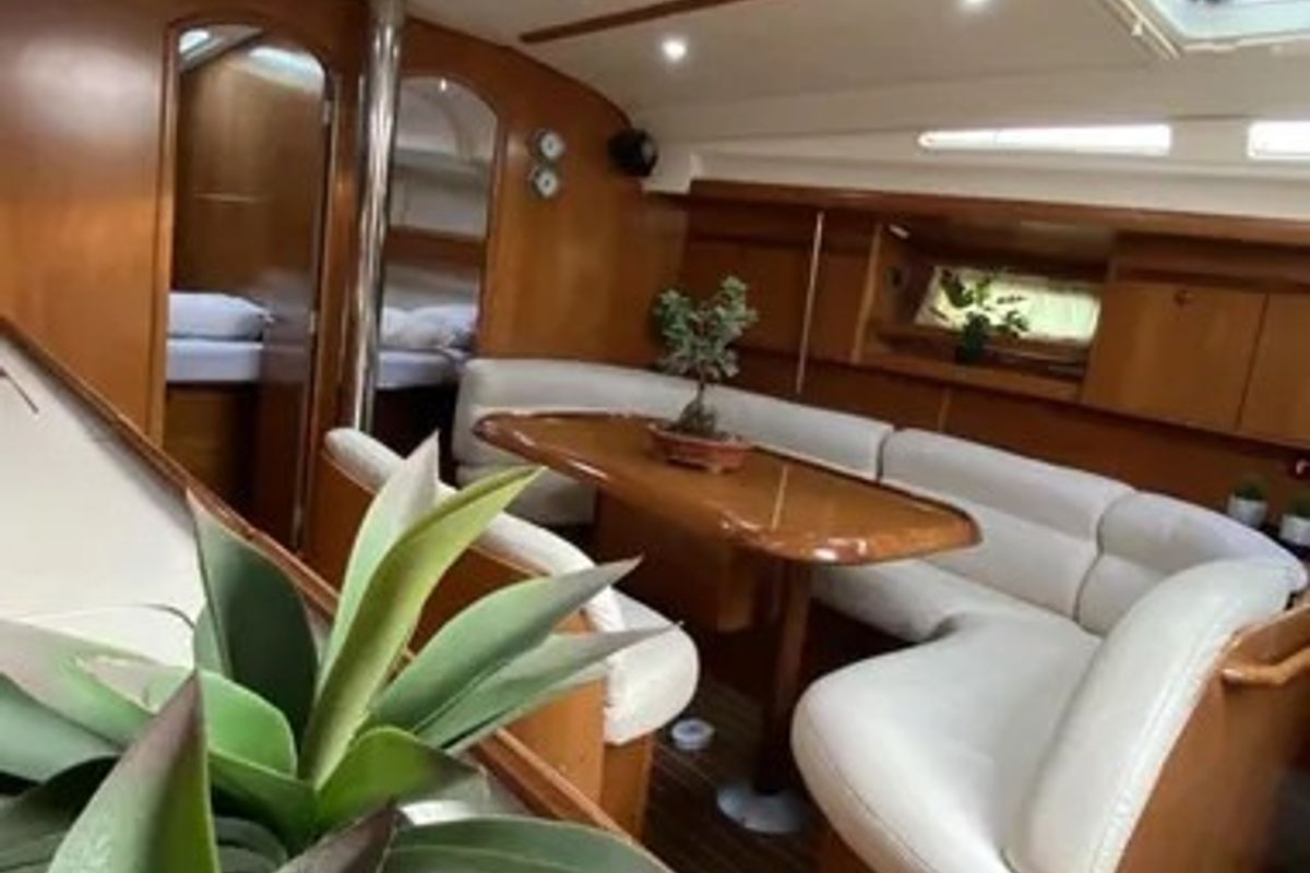 Salon of Tattoo, a Jeanneau Sun Odyssey 45 sailboat at Sithonia Municipal Unit, Greece