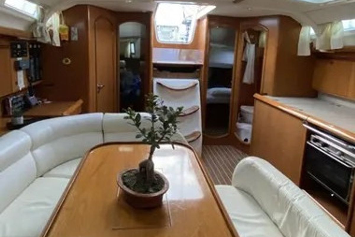 Salon of Tattoo, a Jeanneau Sun Odyssey 45 sailboat at Sithonia Municipal Unit, Greece