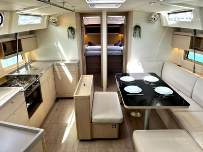 Salon of Capriccio, a Beneteau Oceanis 46.1 sailboat at Gouvia, Greece