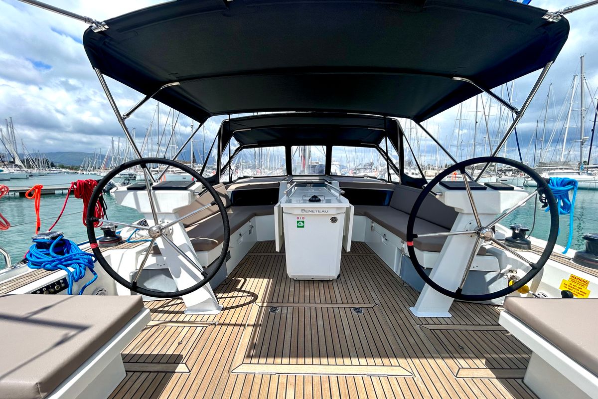 Cockpit of Capriccio, a Beneteau Oceanis 46.1 sailboat at Gouvia, Greece