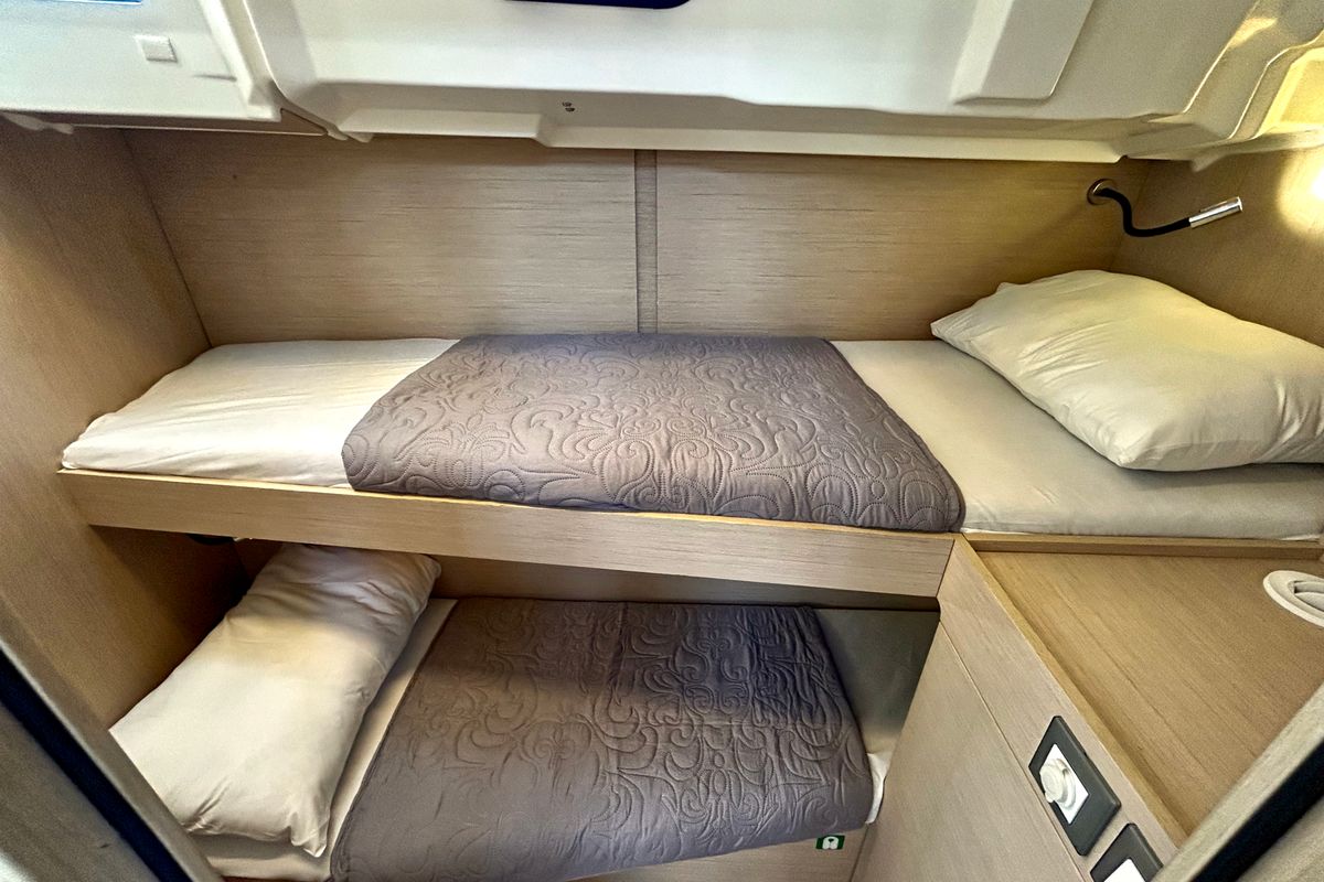 Cabin on Capriccio, a Beneteau Oceanis 46.1 sailboat at Gouvia, Greece