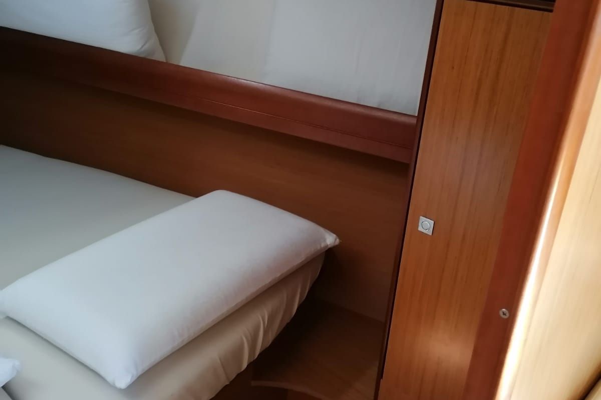 Cabin on Xenia, a Jeanneau Sun Odyssey 39i sailboat at Piombino, Italy