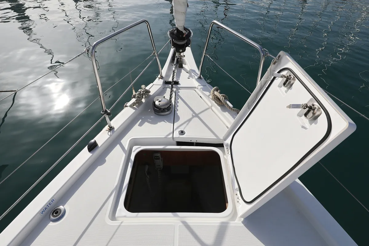 Deck of Lambda, a Beneteau Oceanis 46.1 sailboat at Grad Trogir, Croatia