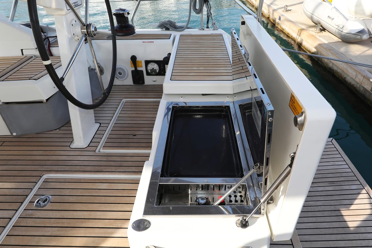 Deck of Lambda, a Beneteau Oceanis 46.1 sailboat at Grad Trogir, Croatia