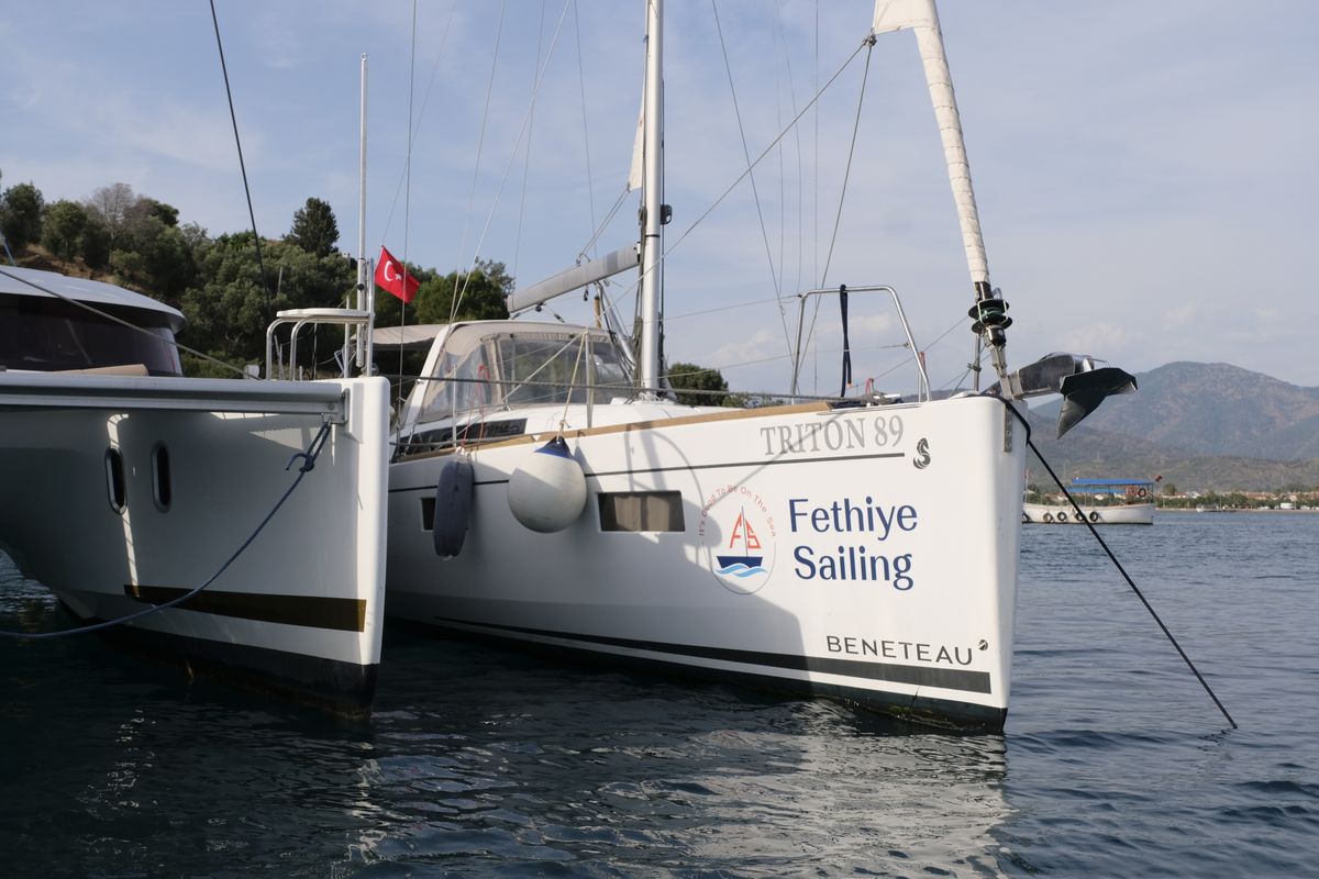 Exterior view of Triton 89, a Beneteau Oceanis 38.1 sailboat at Fethiye, Turkey