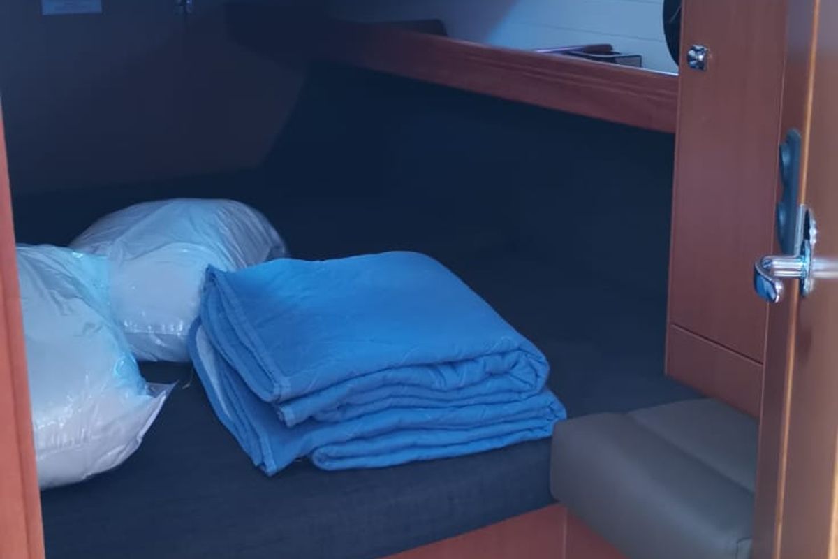 Cabin on Volante, a Bavaria Cruiser 46 sailboat at Volos Municipality, Greece