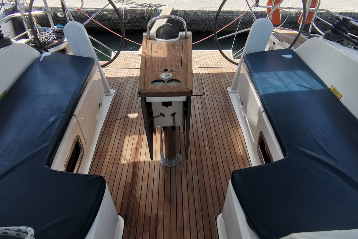 Cockpit of Volante, a Bavaria Cruiser 46 sailboat at Volos Municipality, Greece