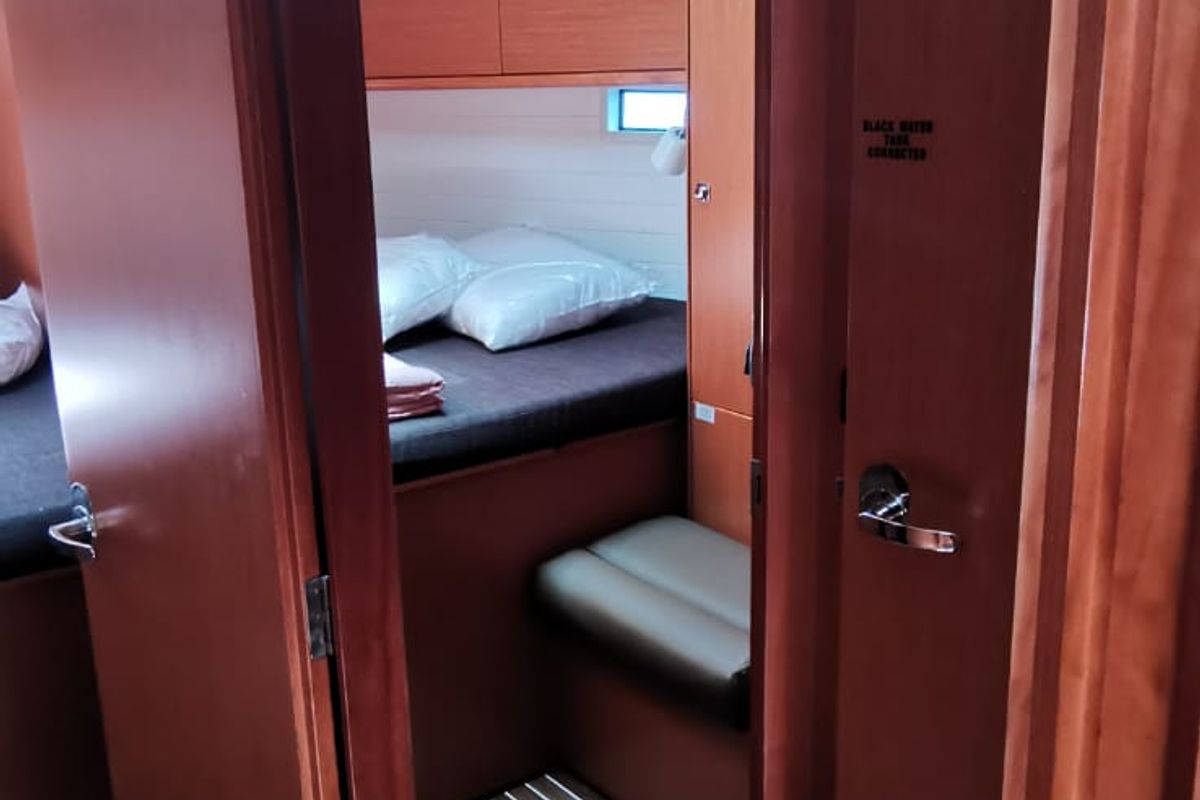 Cabin on Volante, a Bavaria Cruiser 46 sailboat at Volos Municipality, Greece