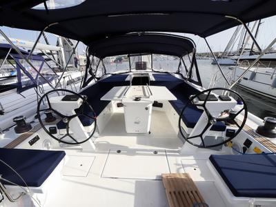 Cockpit of Artemide, a Beneteau Oceanis 51.1 sailboat at Olbia, Italy