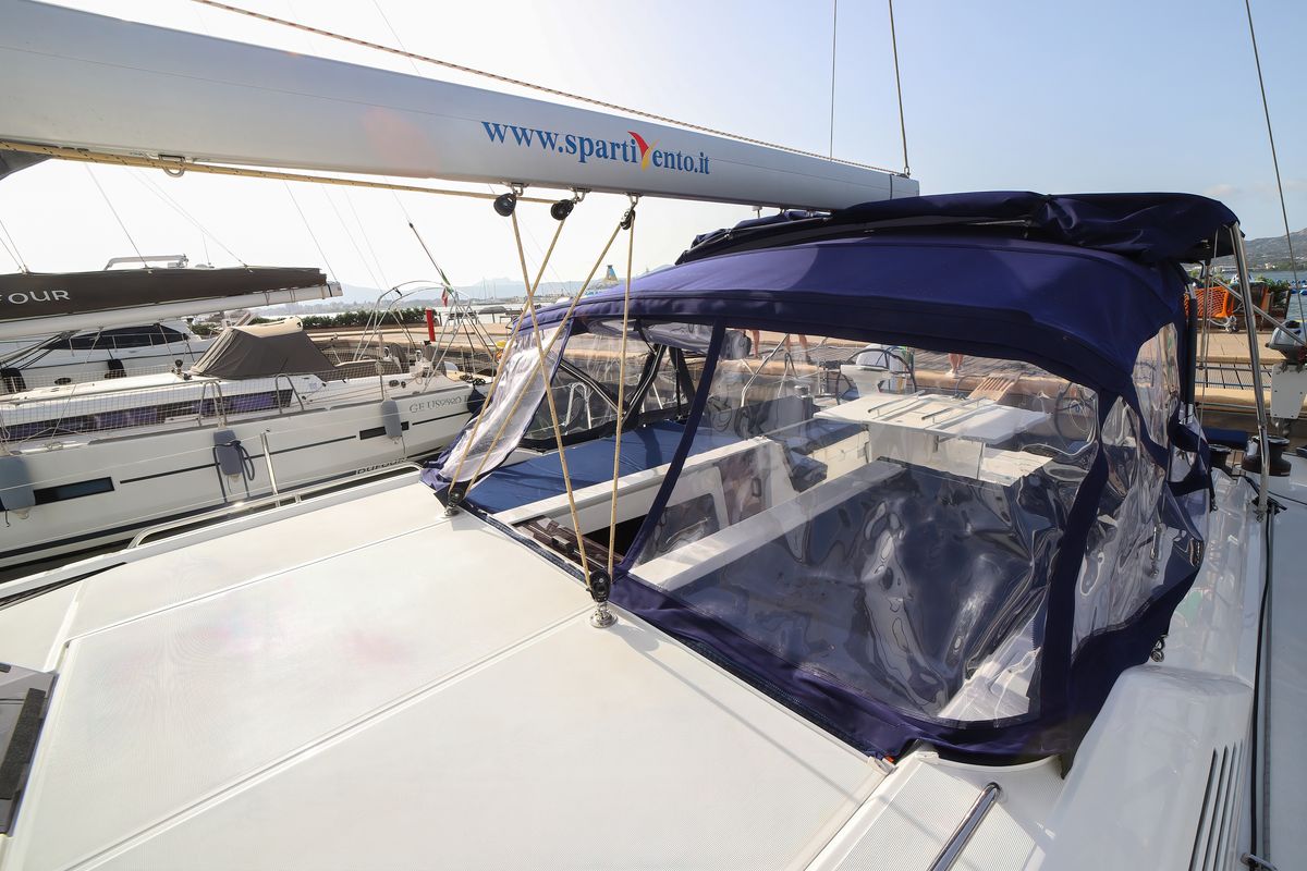 Deck of Artemide, a Beneteau Oceanis 51.1 sailboat at Olbia, Italy