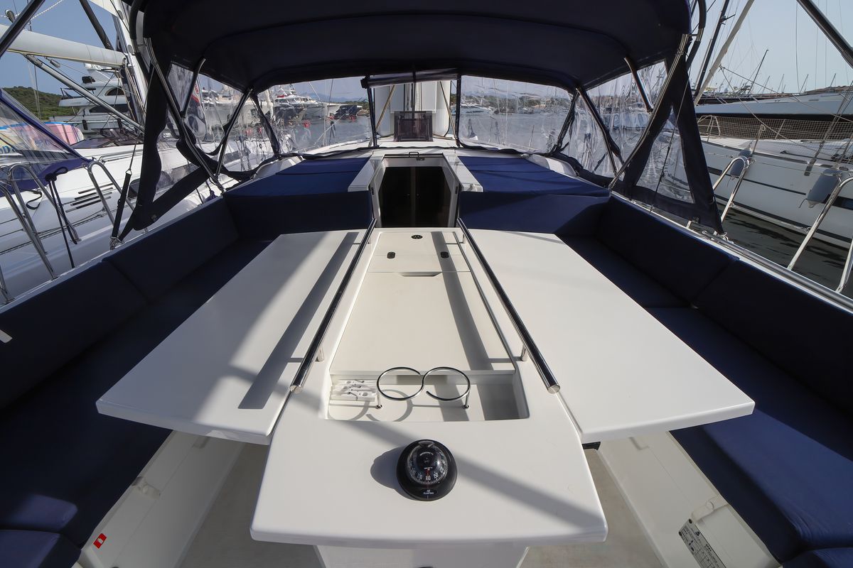 Deck of Artemide, a Beneteau Oceanis 51.1 sailboat at Olbia, Italy