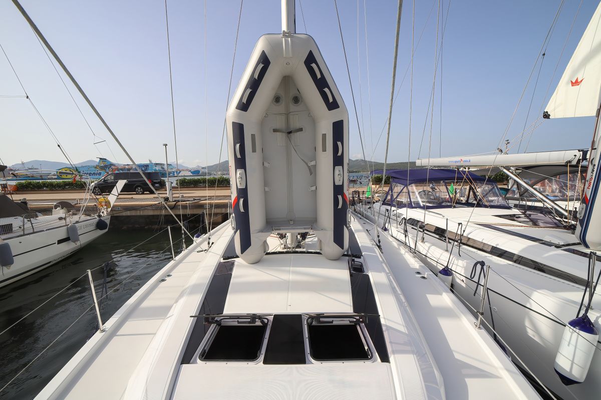 Deck of Artemide, a Beneteau Oceanis 51.1 sailboat at Olbia, Italy
