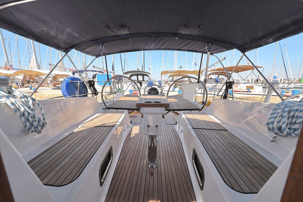 Deck of Hemonaty, a Bavaria Cruiser 41 sailboat at Grad Biograd na Moru, Croatia
