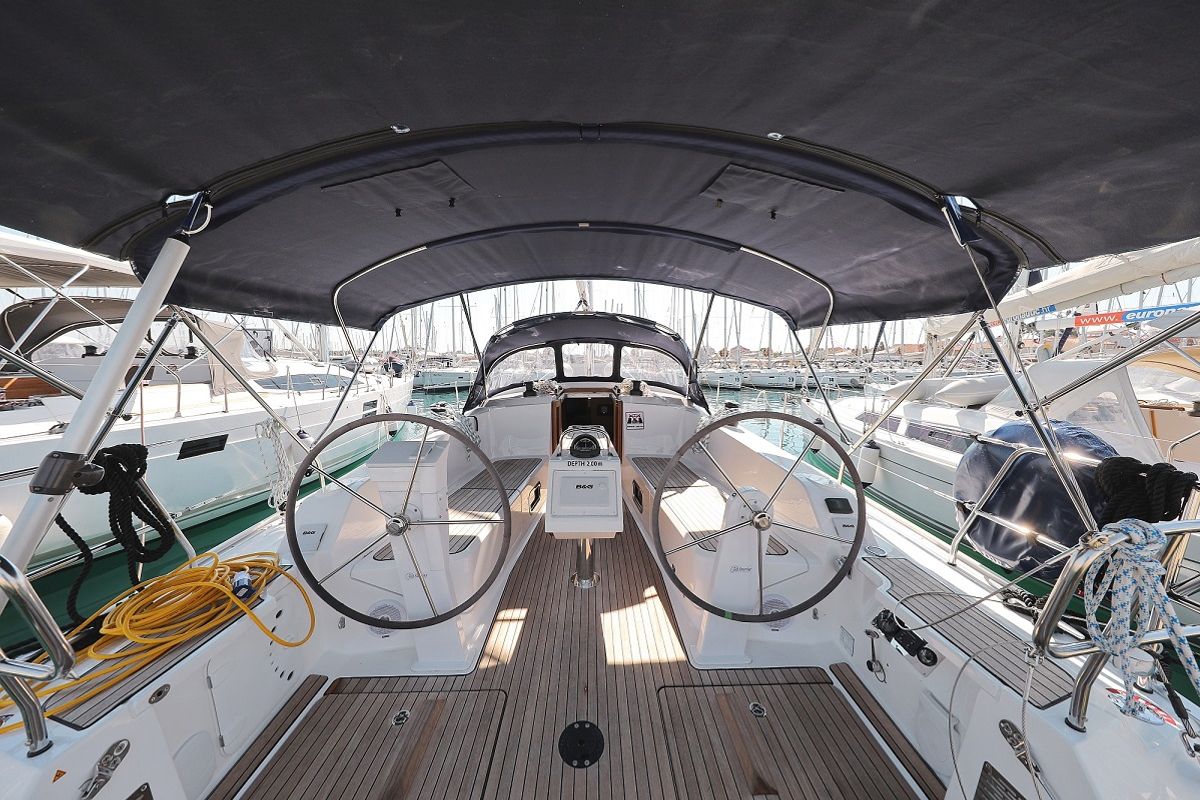 Cockpit of Hemonaty, a Bavaria Cruiser 41 sailboat at Grad Biograd na Moru, Croatia
