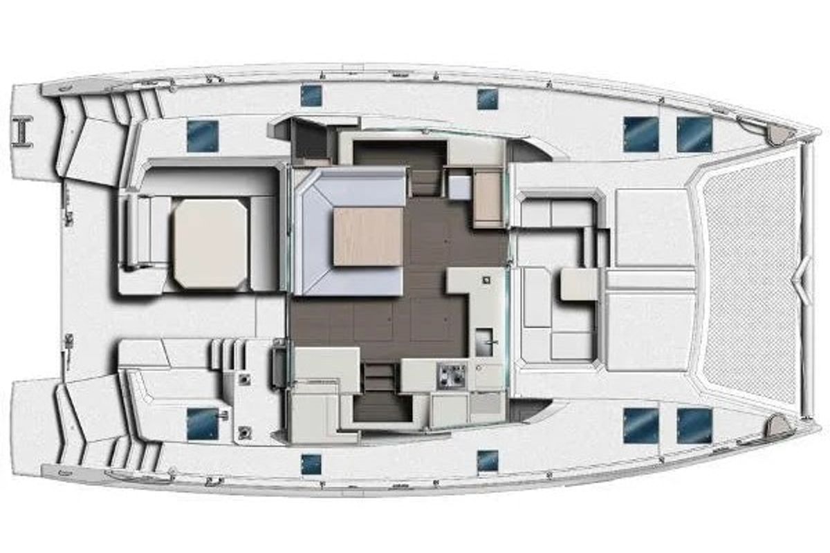 Floor plan of Obsession, a Leopard 45 catamaran at Gouvia, Greece