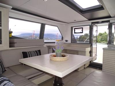 Salon of Obsession, a Leopard 45 catamaran at Gouvia, Greece