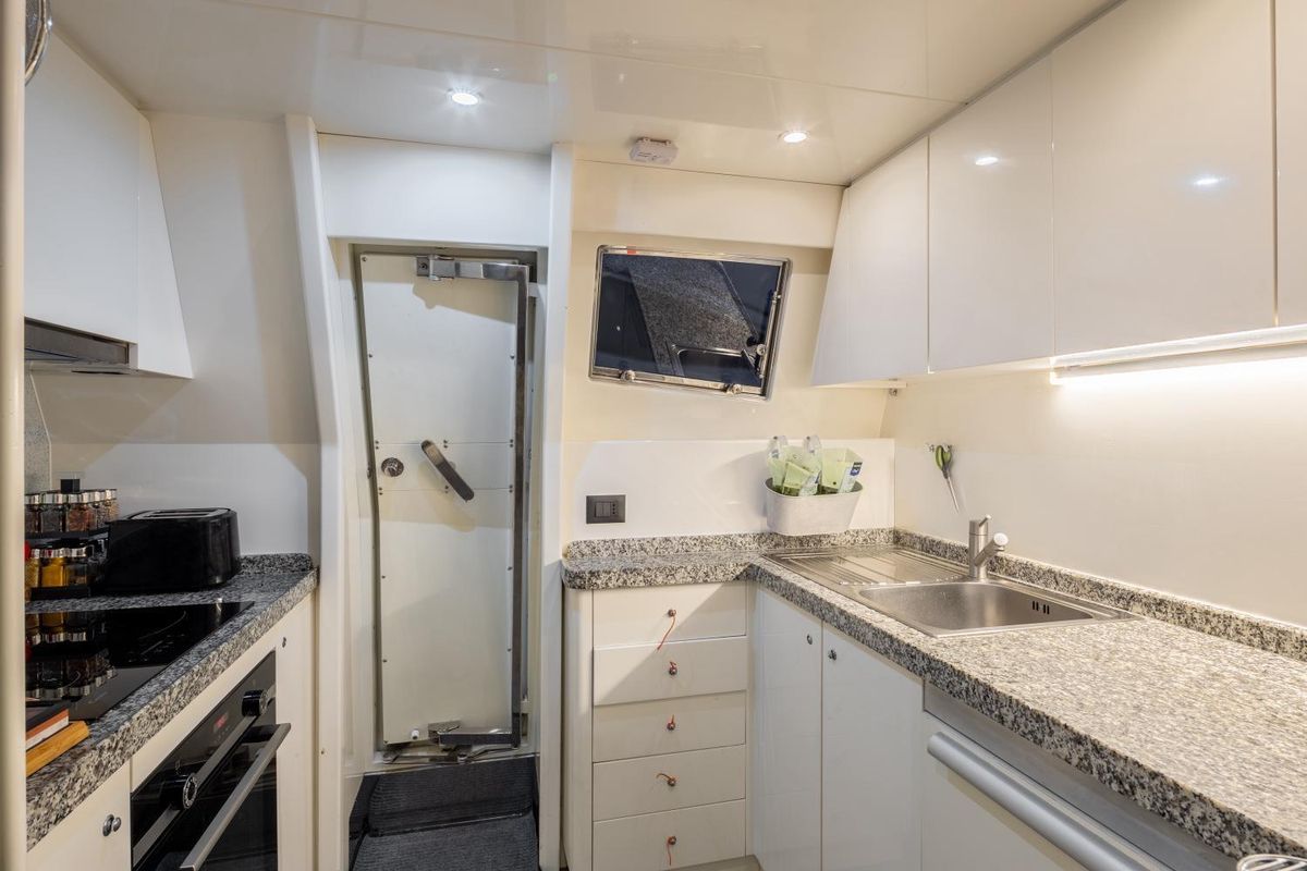 Galley of Lady Lona, a Amer 86 yacht at Seget Donji, Croatia