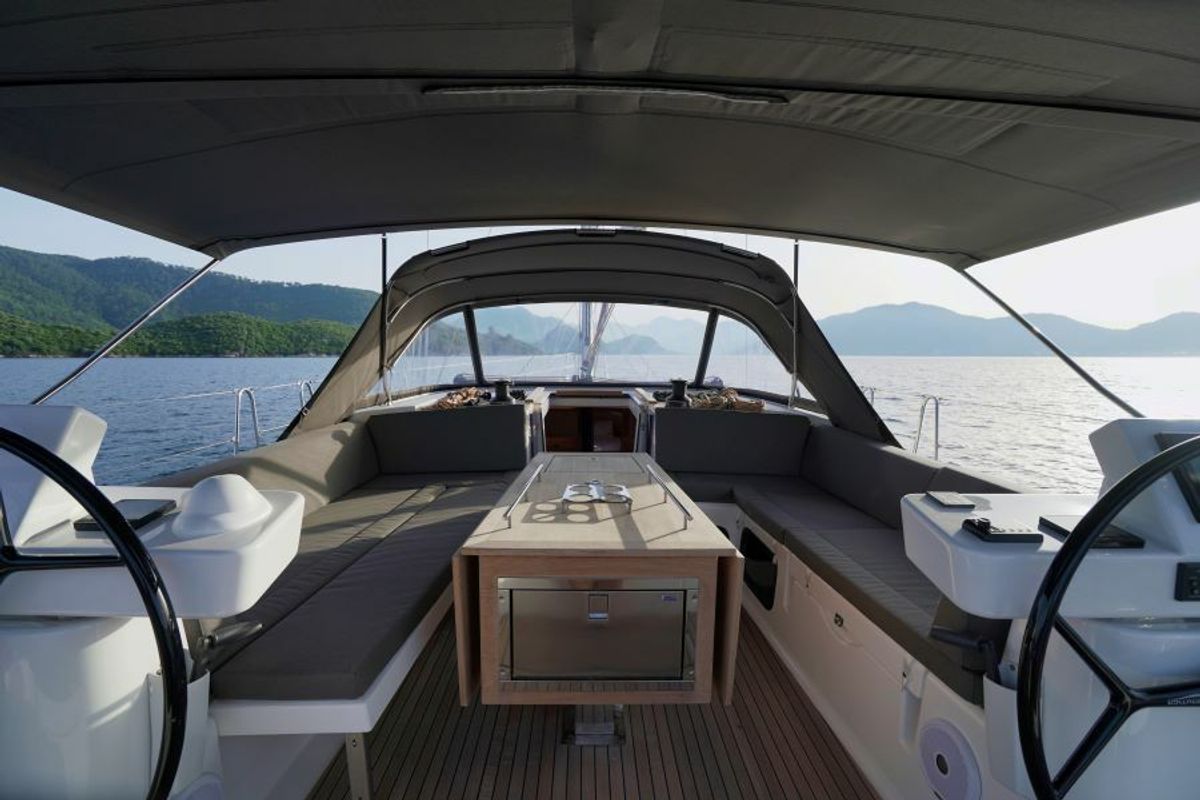 Cockpit of La Esperanza, a Dufour 520 Grand Large sailboat at Marmaris, Turkey