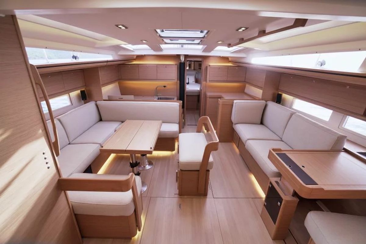 Salon of La Esperanza, a Dufour 520 Grand Large sailboat at Marmaris, Turkey