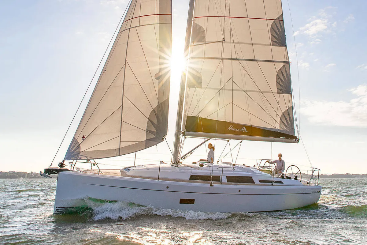 Exterior view of Larod, a Hanse Yachts Hanse 348 sailboat at Grad Pula, Croatia