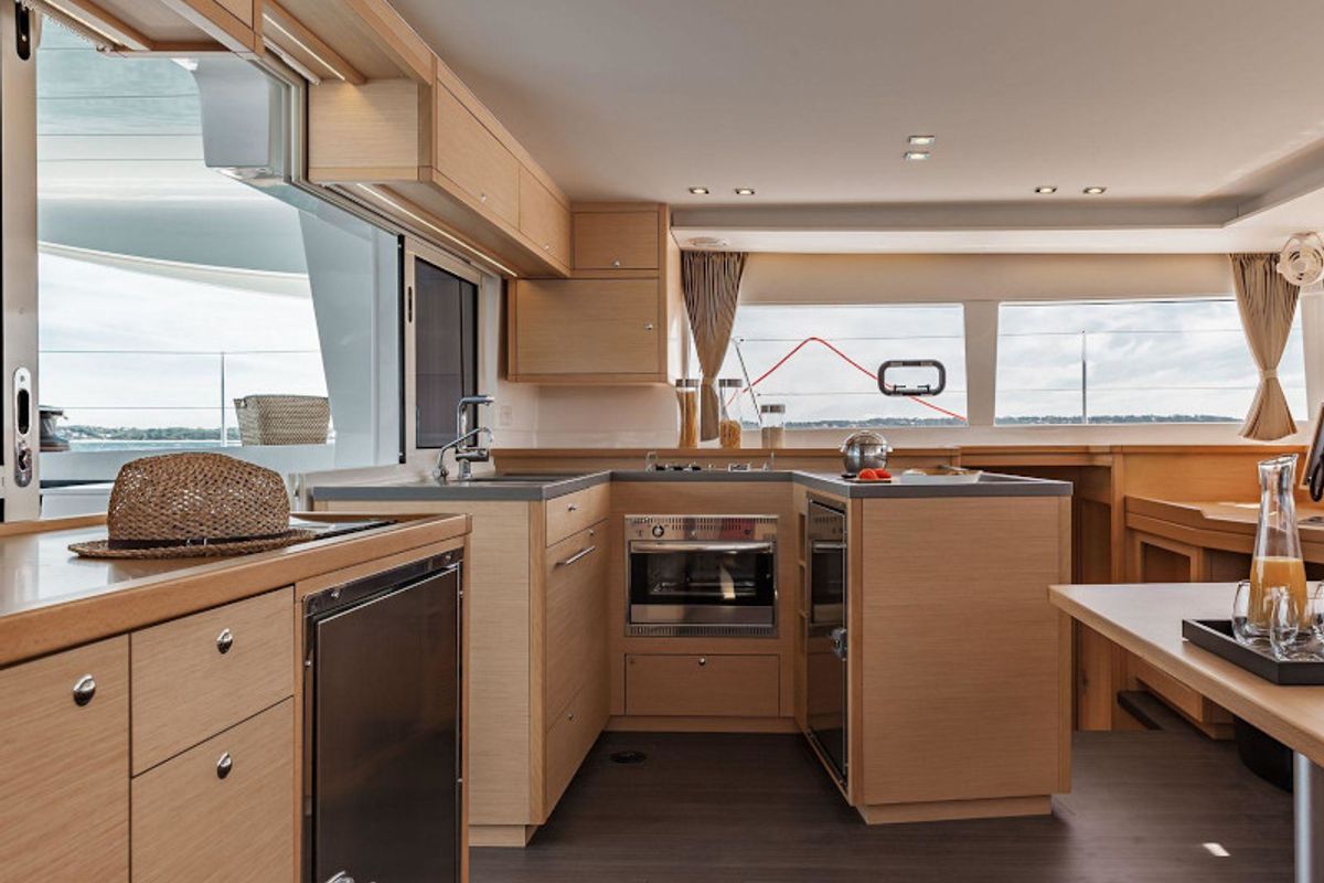 Galley of Bonita, a Lagoon 450 Fly catamaran at Thira Municipal Unit, Greece