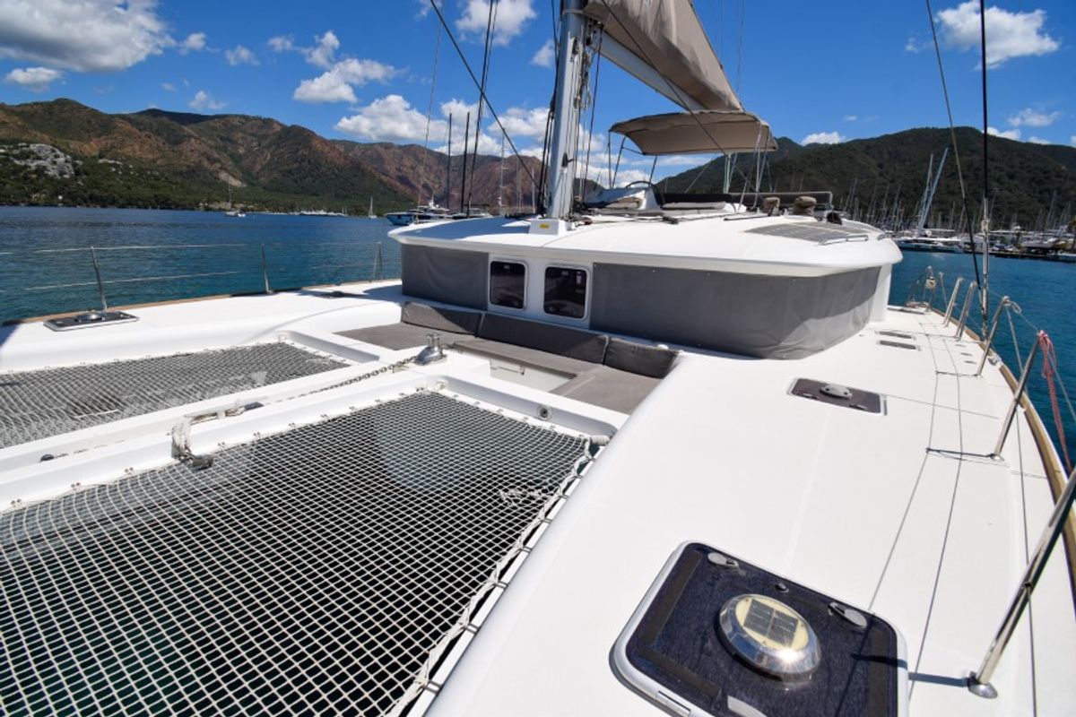 Deck of Loryma Sailing, a Lagoon 450 catamaran at Marmaris, Turkey