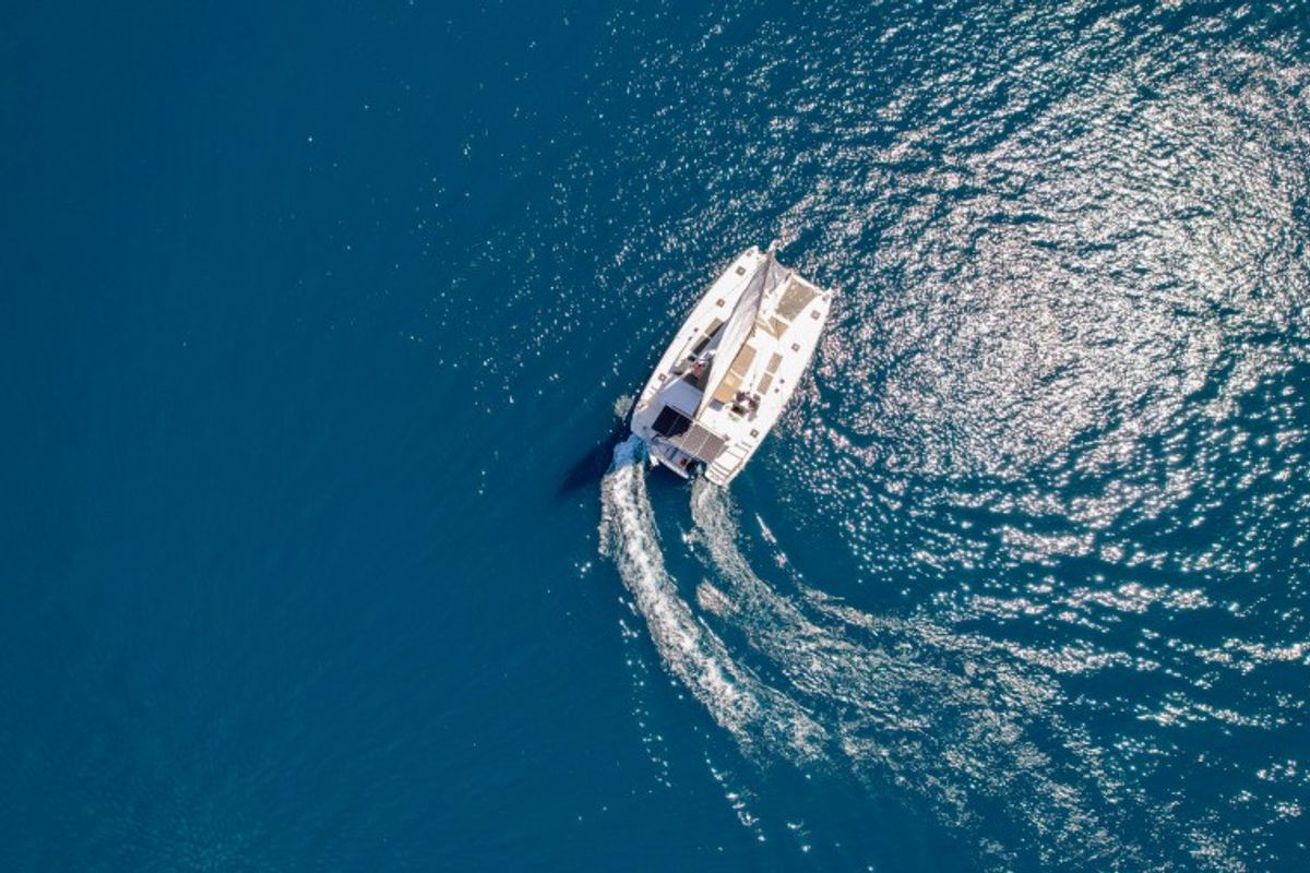 Exterior view of Loryma Sailing, a Lagoon 450 catamaran at Marmaris, Turkey