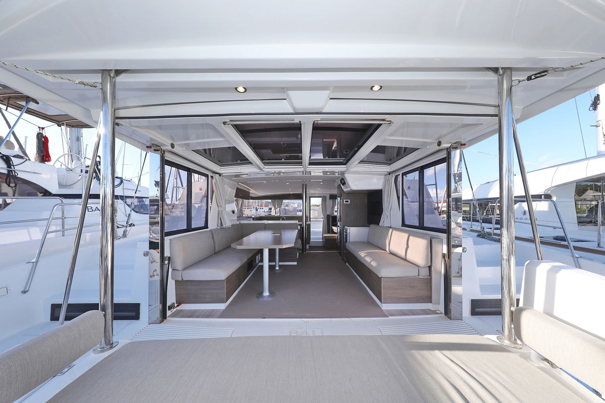 Deck of Aurora, a Bali 4.2 catamaran at Grad Vodice, Croatia