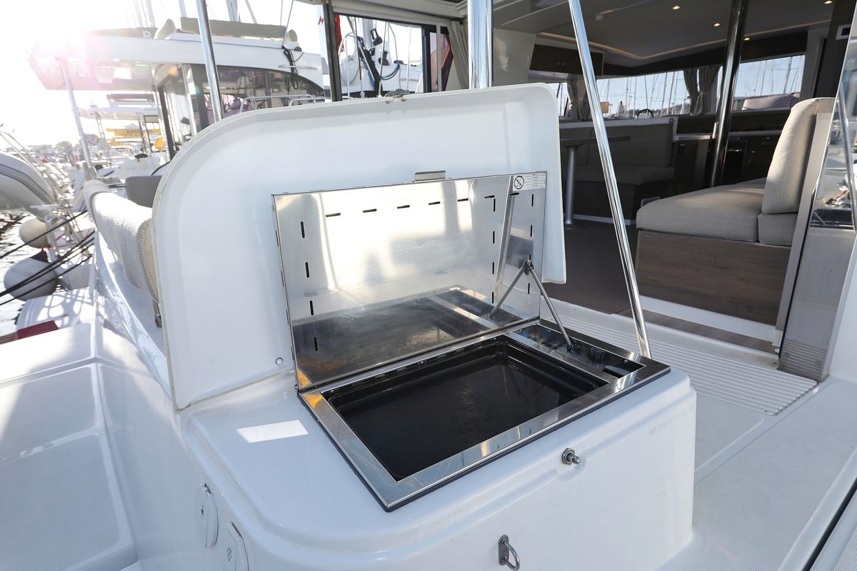 Deck of Aurora, a Bali 4.2 catamaran at Grad Vodice, Croatia