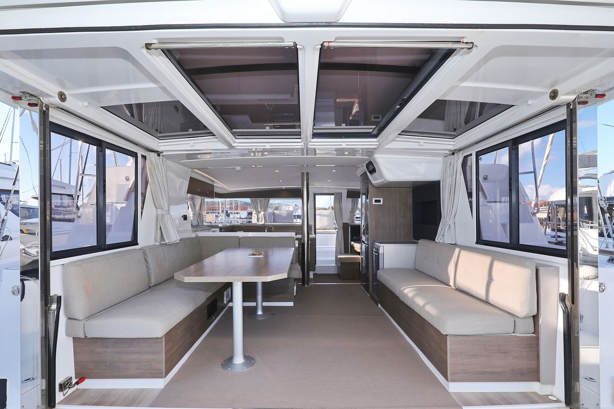 Salon of Aurora, a Bali 4.2 catamaran at Grad Vodice, Croatia