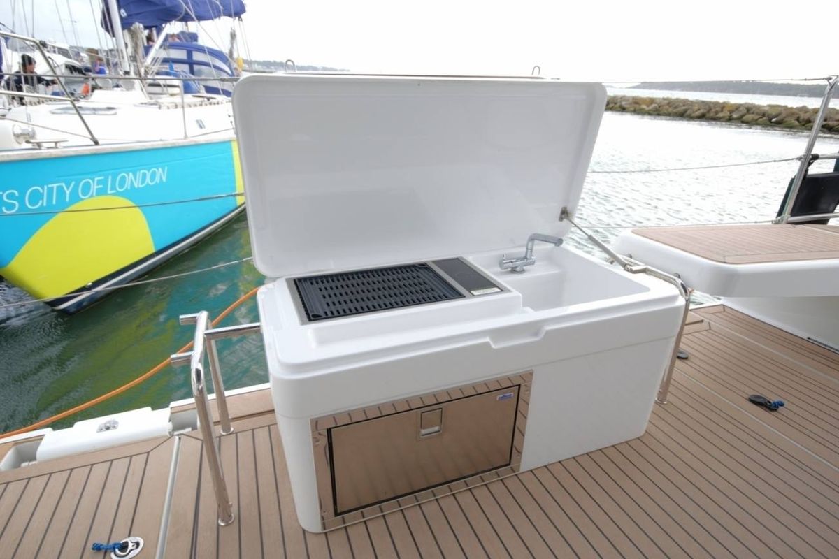 Deck of Eclipse, a Hanse Yachts Hanse 588 sailboat at Athens, Greece