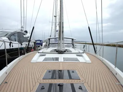 Deck of Eclipse, a Hanse Yachts Hanse 588 sailboat at Athens, Greece