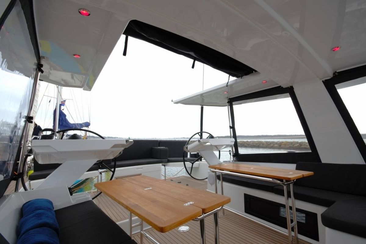 Cockpit of Eclipse, a Hanse Yachts Hanse 588 sailboat at Athens, Greece
