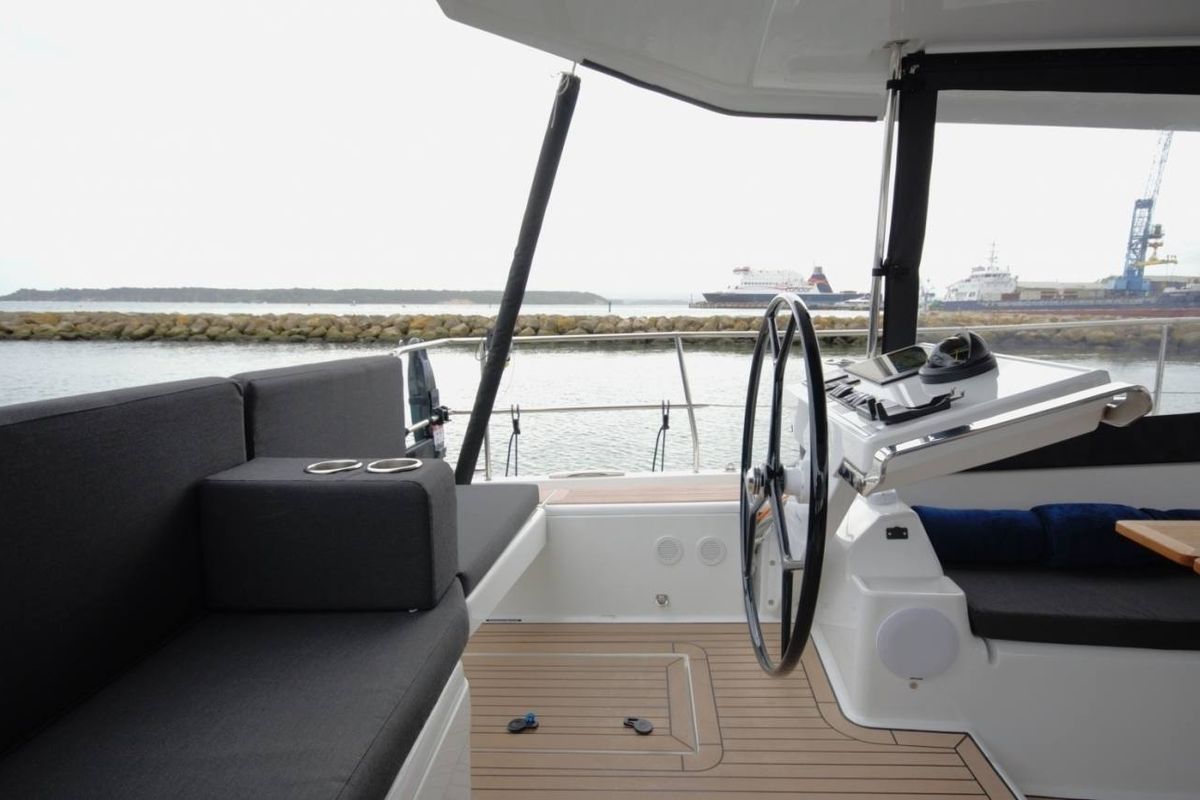 Cockpit of Eclipse, a Hanse Yachts Hanse 588 sailboat at Athens, Greece