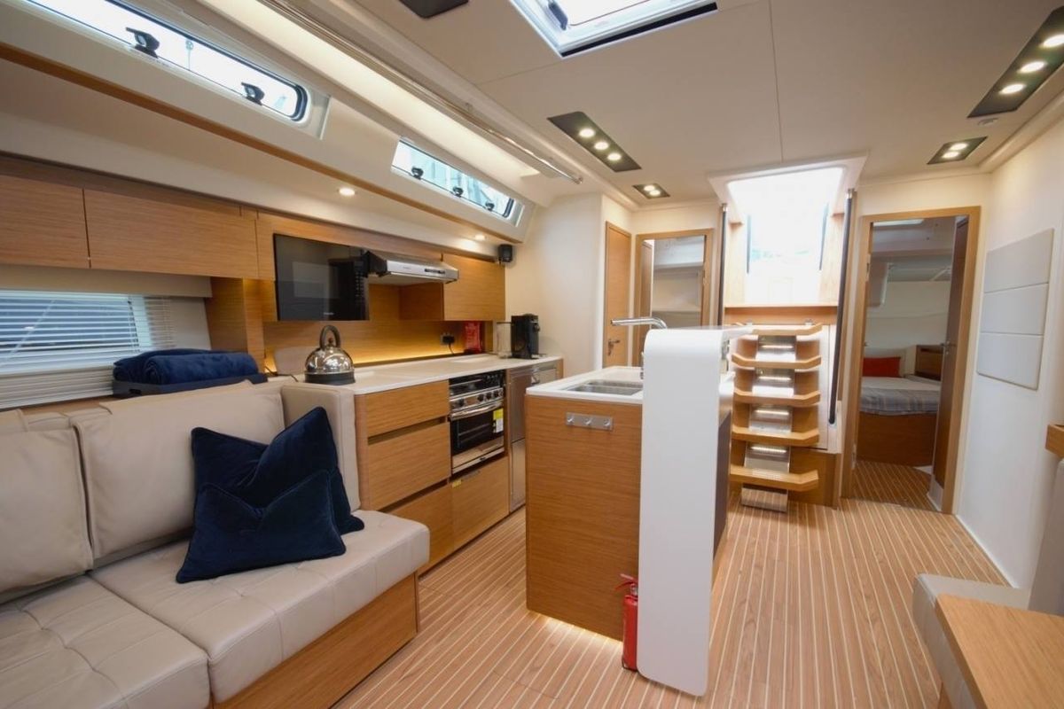 Salon of Eclipse, a Hanse Yachts Hanse 588 sailboat at Athens, Greece