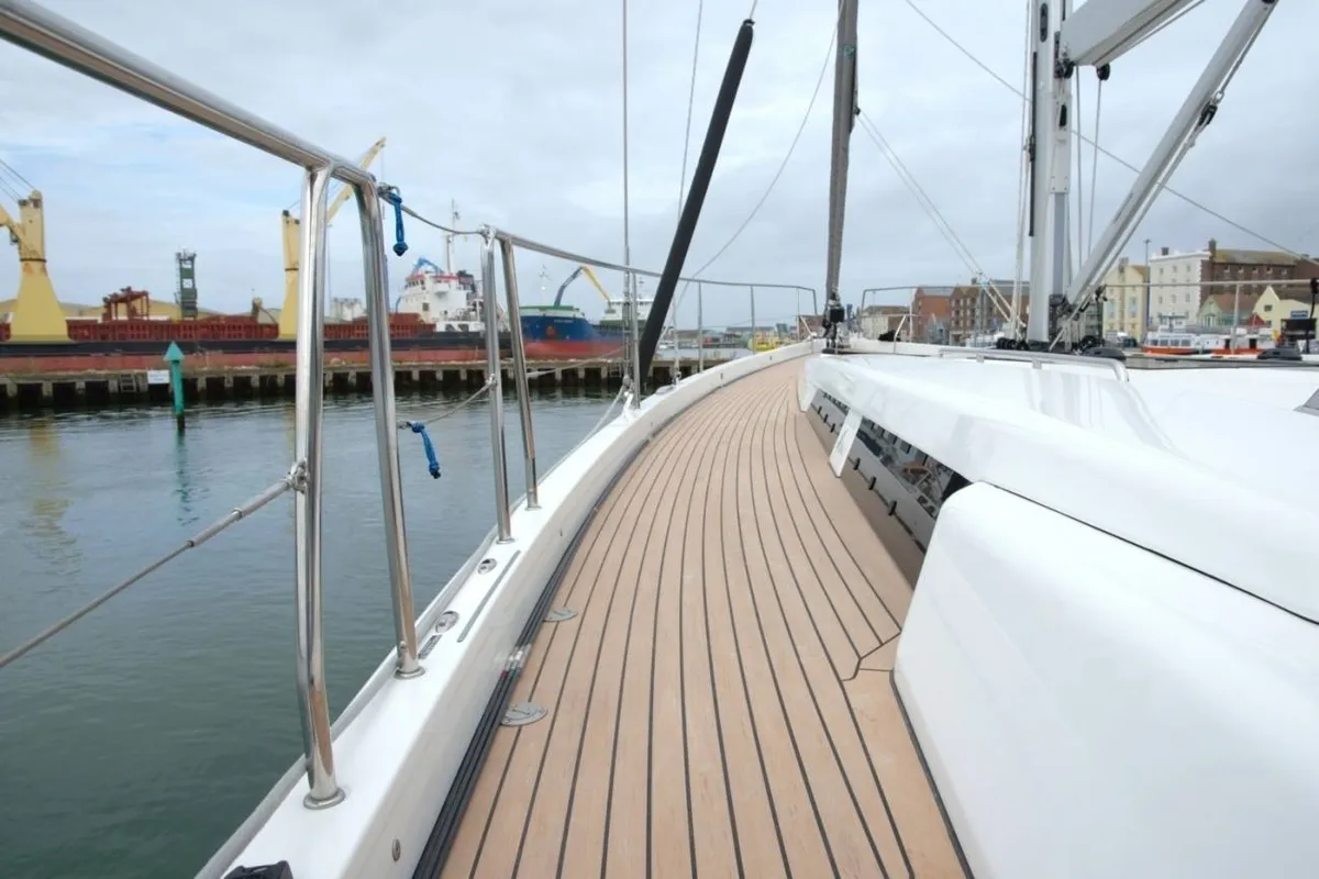 Deck of Eclipse, a Hanse Yachts Hanse 588 sailboat at Athens, Greece