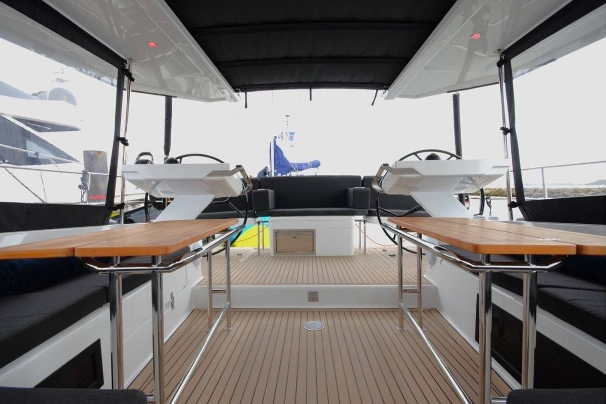 Cockpit of Eclipse, a Hanse Yachts Hanse 588 sailboat at Athens, Greece