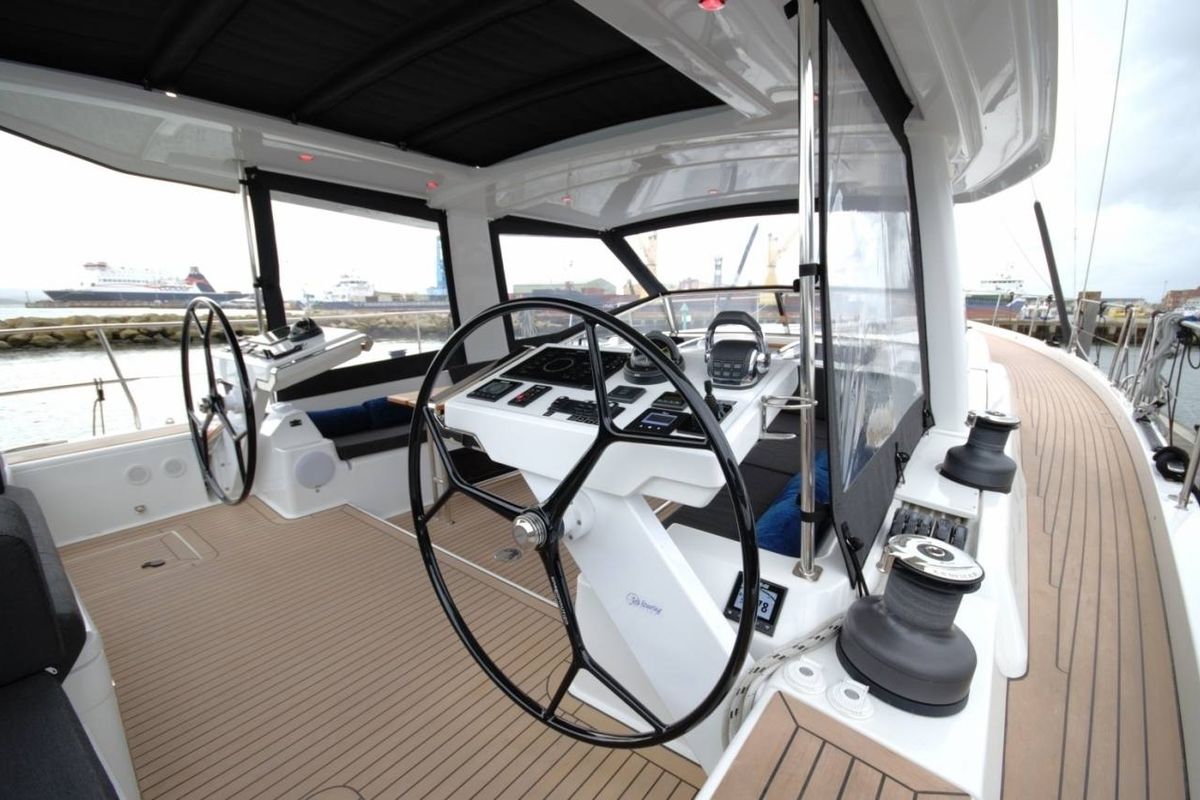 Cockpit of Eclipse, a Hanse Yachts Hanse 588 sailboat at Athens, Greece