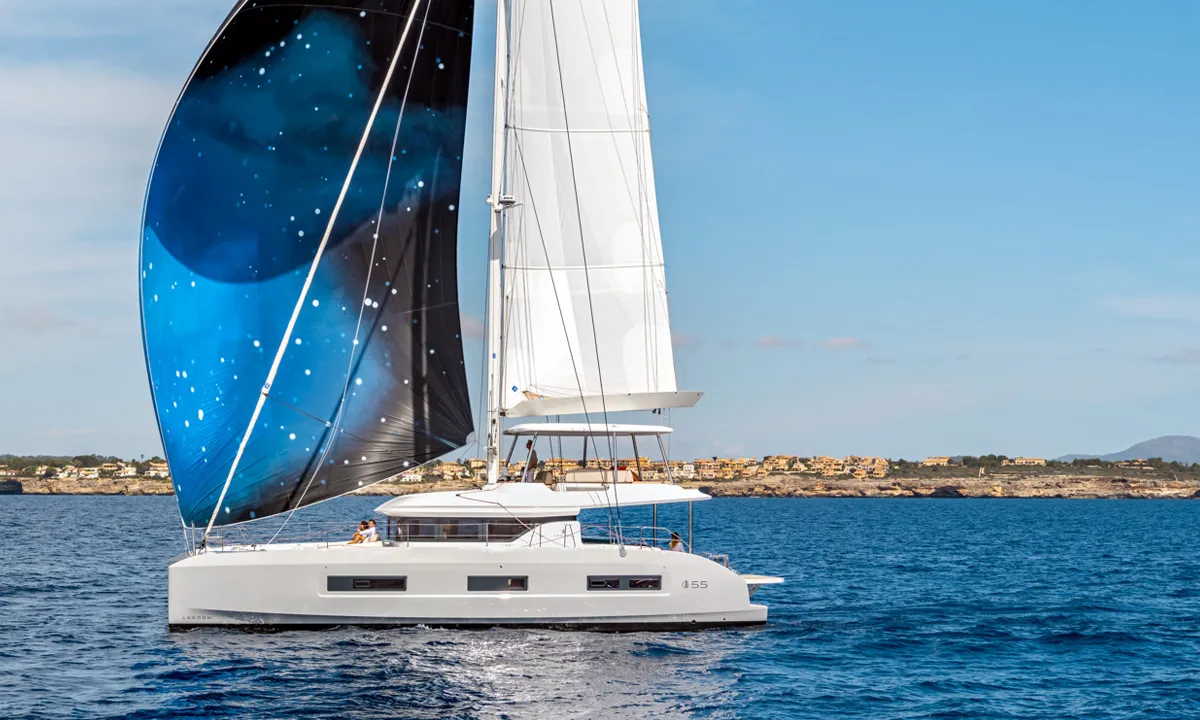 Exterior view of Seas The Day, a Lagoon 55 catamaran at Grad Kaštela, Croatia
